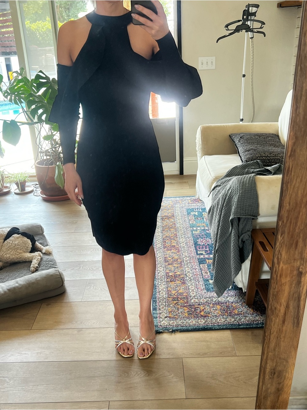 Olivaceous Black One-Shoulder Cold-Shoulder Bodycon Dress